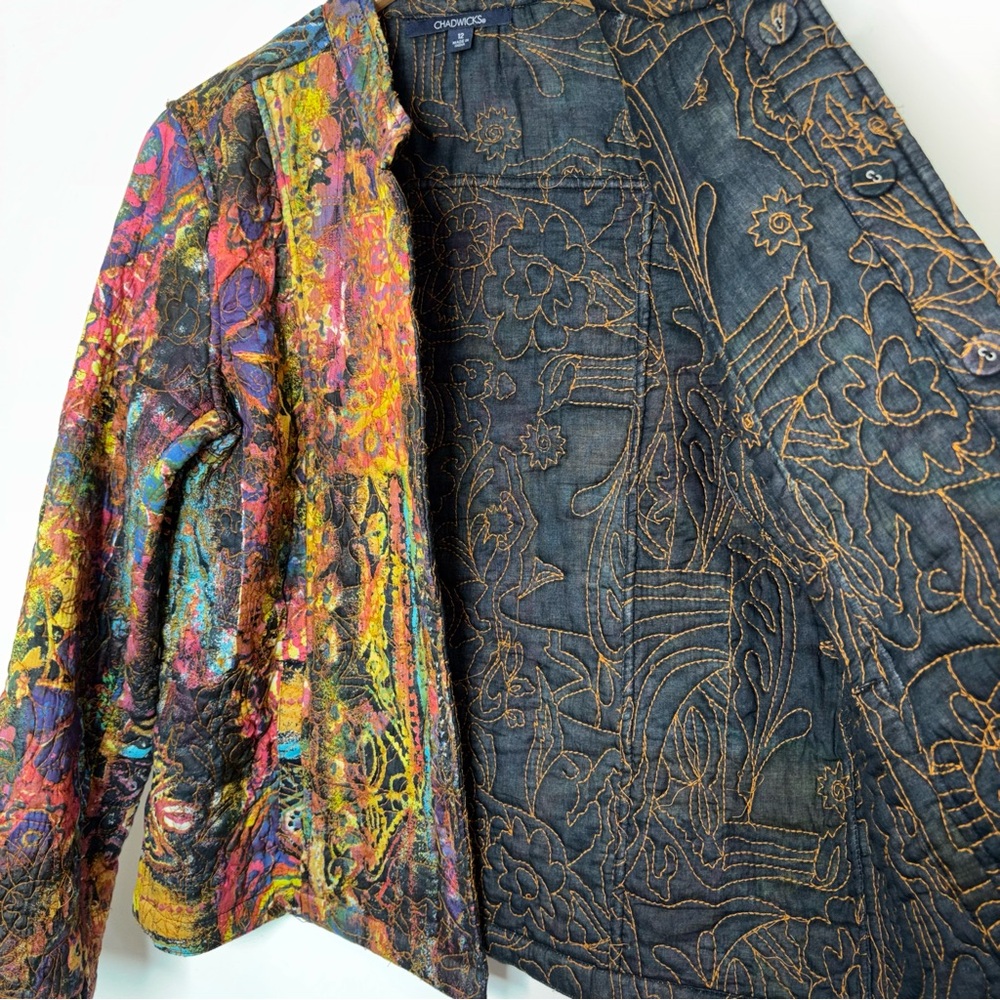 Chadwicks Reversible Jacket Women 12 Quilted Art to Wear Textured Print Colorful - Picture 12 of 16